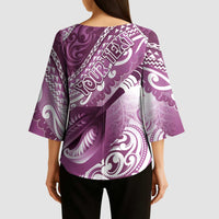 Personalised New Zealand Aotearoa Darts Masters Kimono Sleeve Blouse Maori Art Tattoo with Tribal Dart Symbol Pink - Polynesian Pride