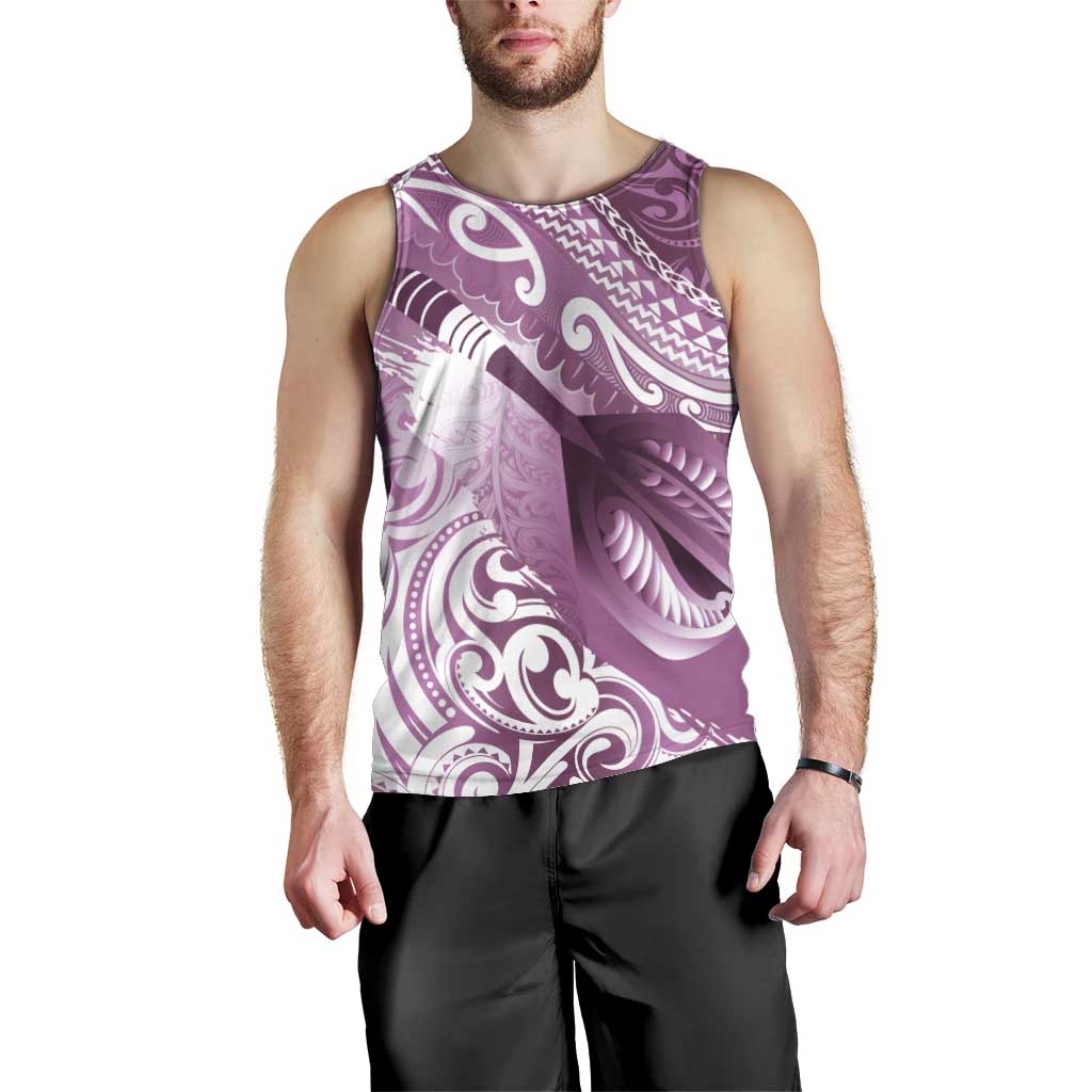 Personalised New Zealand Aotearoa Darts Masters Men Tank Top Maori Art Tattoo with Tribal Dart Symbol Pink - Polynesian Pride