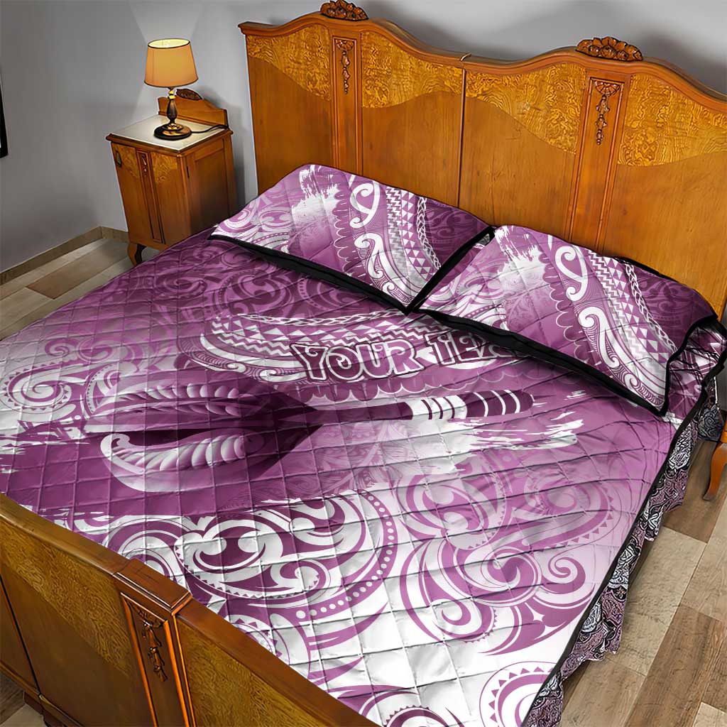 Personalised New Zealand Aotearoa Darts Masters Quilt Bed Set Maori Art Tattoo with Tribal Dart Symbol Pink - Polynesian Pride