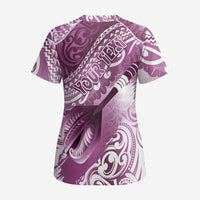 Personalised New Zealand Aotearoa Darts Masters Scrub Top Maori Art Tattoo with Tribal Dart Symbol Pink - Polynesian Pride