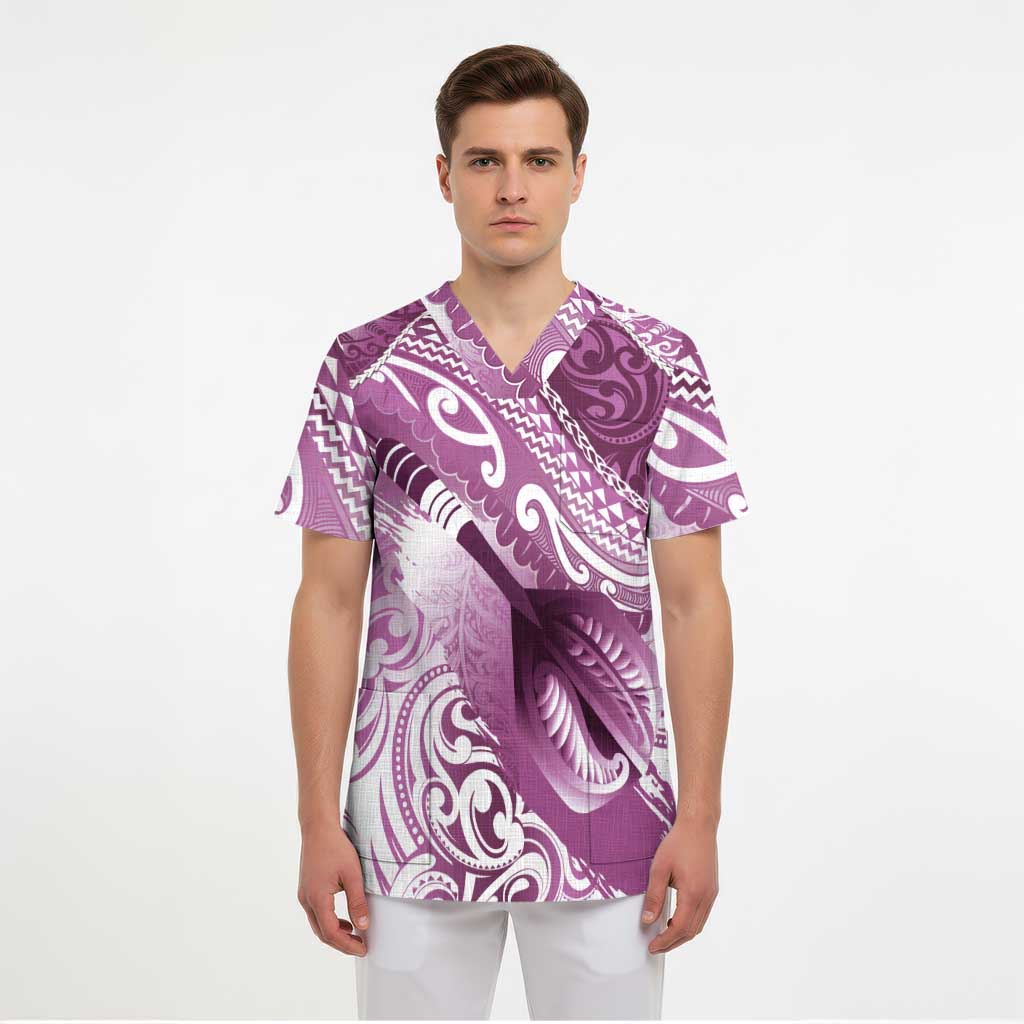 Personalised New Zealand Aotearoa Darts Masters Scrub Top Maori Art Tattoo with Tribal Dart Symbol Pink - Polynesian Pride