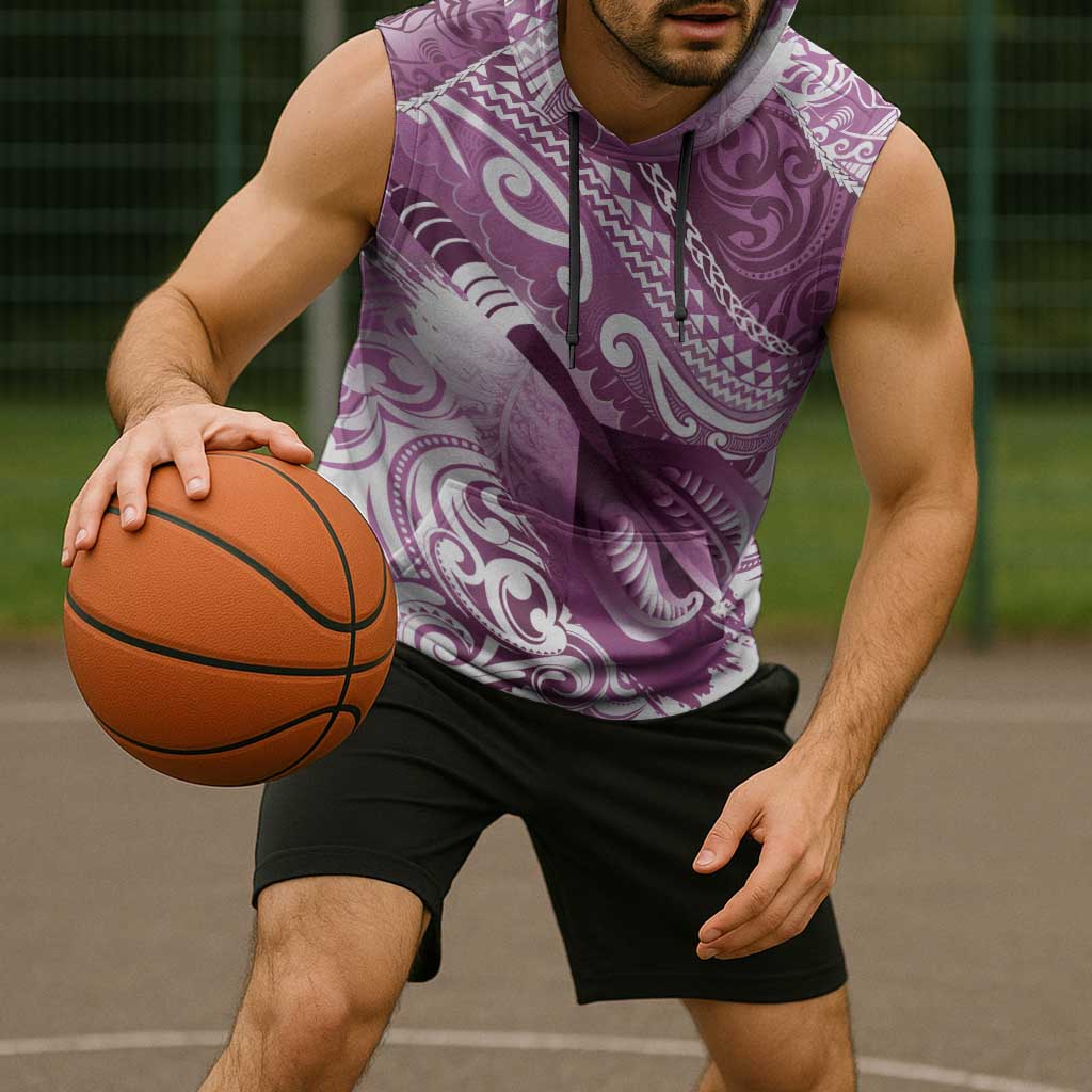 Personalised New Zealand Aotearoa Darts Masters Sleeveless Hoodie Maori Art Tattoo with Tribal Dart Symbol Pink - Polynesian Pride