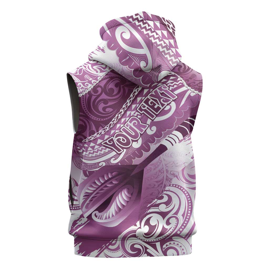 Personalised New Zealand Aotearoa Darts Masters Sleeveless Zip Hoodie Maori Art Tattoo with Tribal Dart Symbol Pink - Polynesian Pride