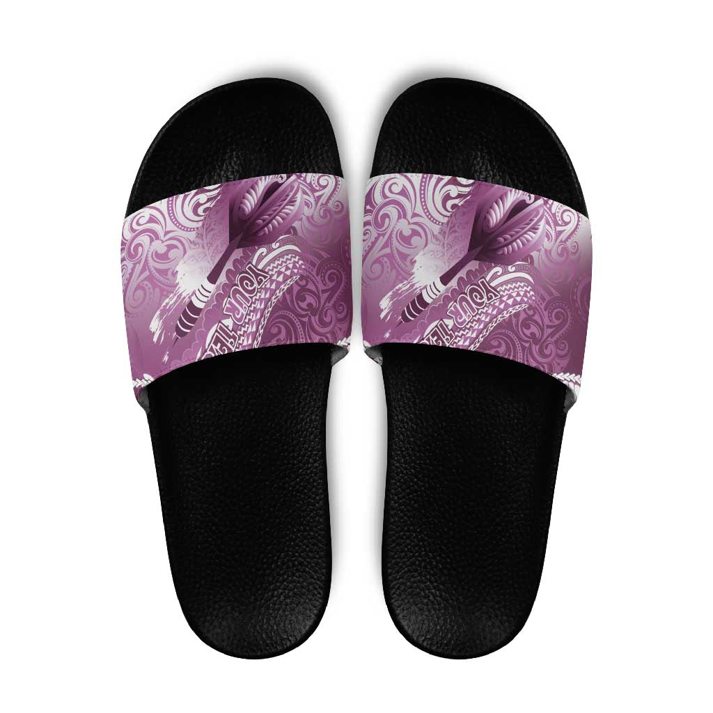 Personalised New Zealand Aotearoa Darts Masters Slide Sandals Maori Art Tattoo with Tribal Dart Symbol Pink - Polynesian Pride