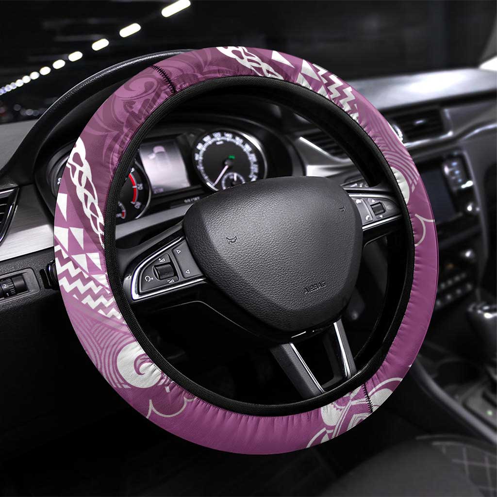 New Zealand Aotearoa Darts Masters Steering Wheel Cover Maori Art Tattoo with Tribal Dart Symbol Pink - Polynesian Pride