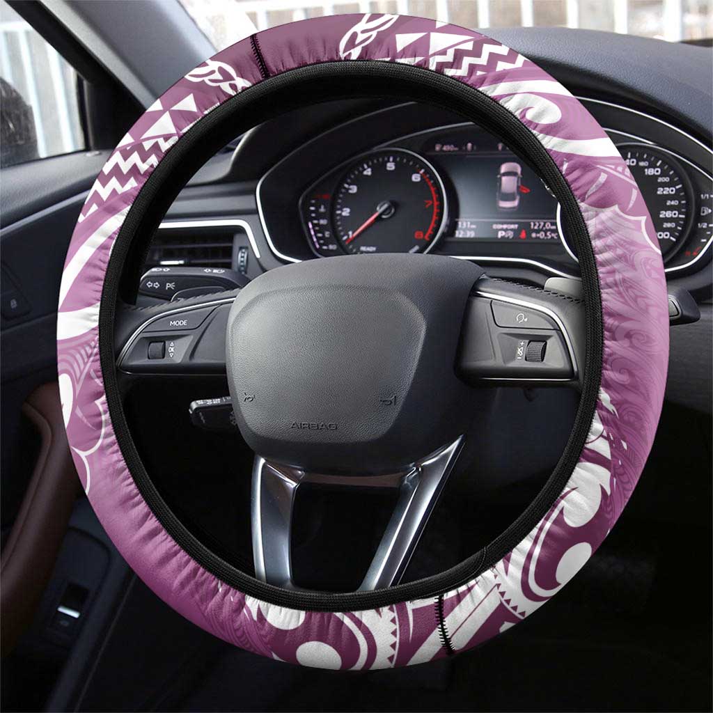 New Zealand Aotearoa Darts Masters Steering Wheel Cover Maori Art Tattoo with Tribal Dart Symbol Pink - Polynesian Pride