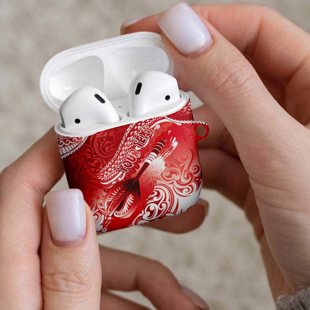 Personalised New Zealand Aotearoa Darts Masters AirPods Case Maori Art Tattoo with Tribal Dart Symbol Red - Polynesian Pride