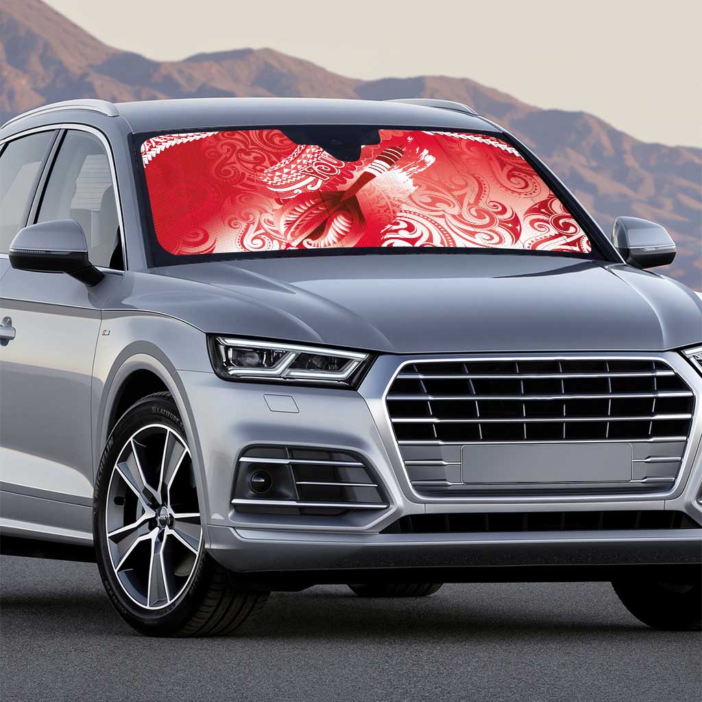 Personalised New Zealand Aotearoa Darts Masters Auto Sun Shade Maori Art Tattoo with Tribal Dart Symbol Red - Polynesian Pride