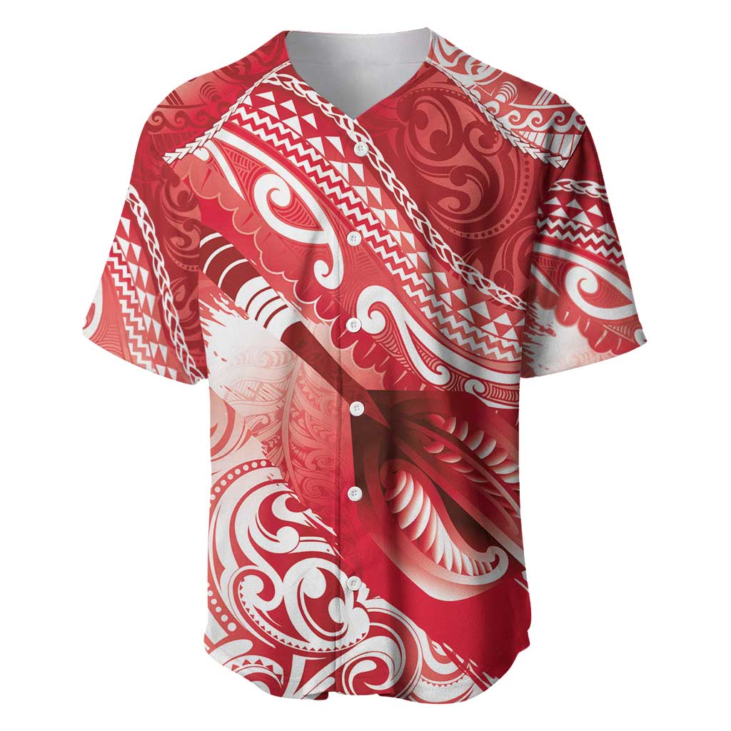 Personalised New Zealand Aotearoa Darts Masters Baseball Jersey Maori Art Tattoo with Tribal Dart Symbol Red - Polynesian Pride
