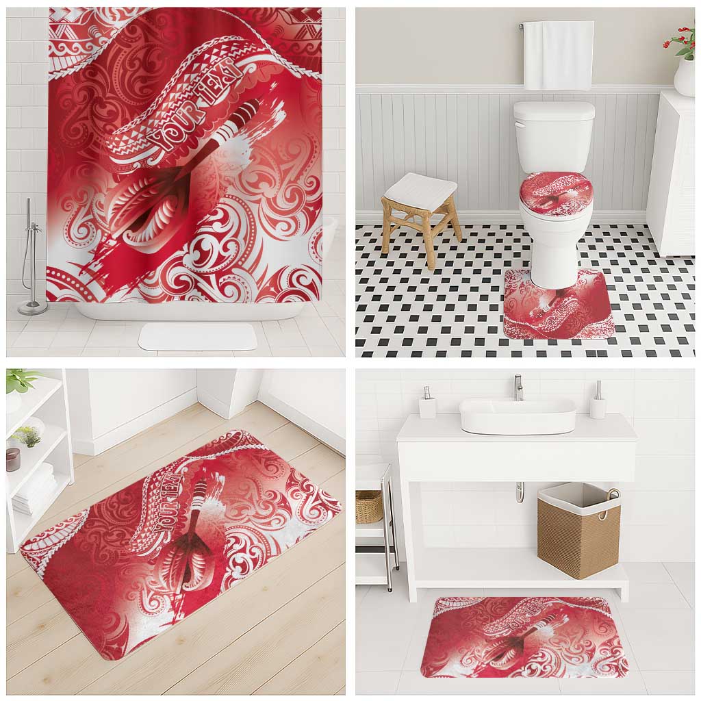 Personalised New Zealand Aotearoa Darts Masters Bathroom Set Maori Art Tattoo with Tribal Dart Symbol Red - Polynesian Pride