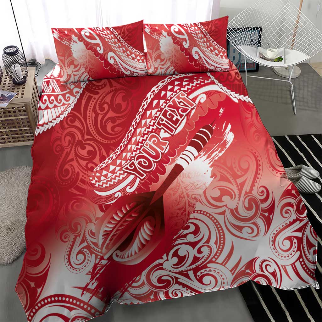 Personalised New Zealand Aotearoa Darts Masters Bedding Set Maori Art Tattoo with Tribal Dart Symbol Red - Polynesian Pride