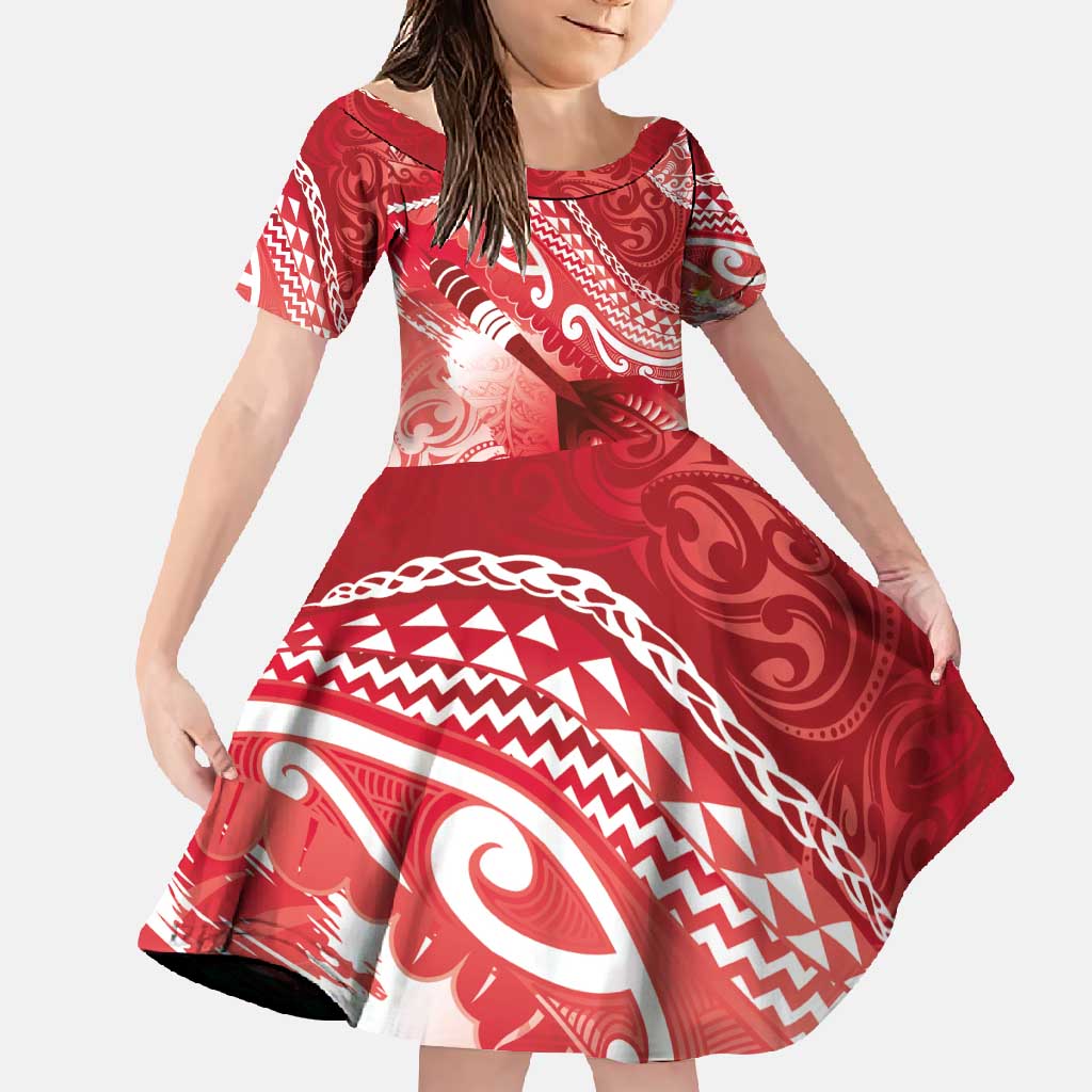 Personalised New Zealand Aotearoa Darts Masters Family Matching Mermaid Dress and Hawaiian Shirt Maori Art Tattoo with Tribal Dart Symbol Red - Polynesian Pride