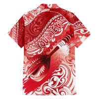 Personalised New Zealand Aotearoa Darts Masters Family Matching Off The Shoulder Long Sleeve Dress and Hawaiian Shirt Maori Art Tattoo with Tribal Dart Symbol Red - Polynesian Pride