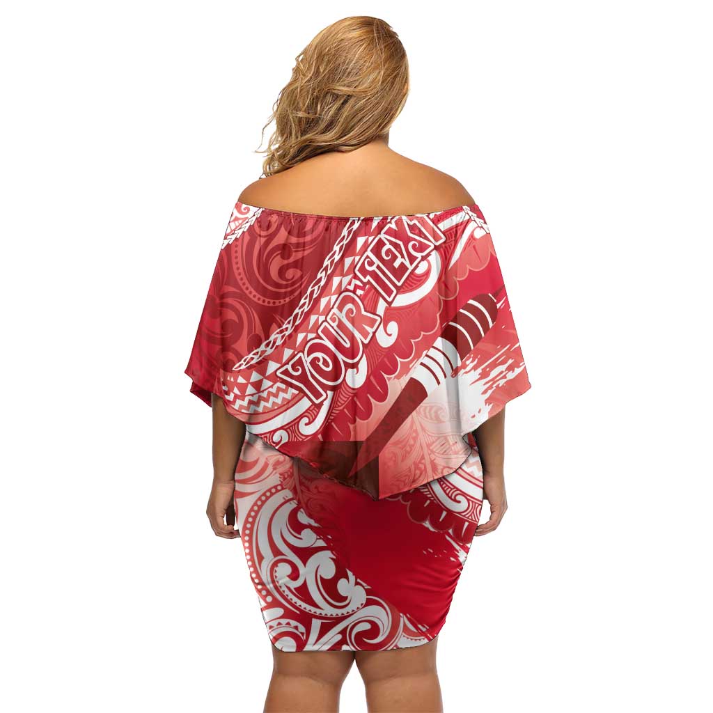Personalised New Zealand Aotearoa Darts Masters Family Matching Off Shoulder Short Dress and Hawaiian Shirt Maori Art Tattoo with Tribal Dart Symbol Red - Polynesian Pride