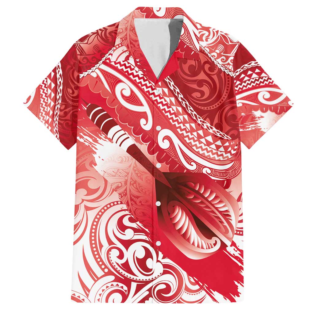 Personalised New Zealand Aotearoa Darts Masters Family Matching Summer Maxi Dress and Hawaiian Shirt Maori Art Tattoo with Tribal Dart Symbol Red - Polynesian Pride