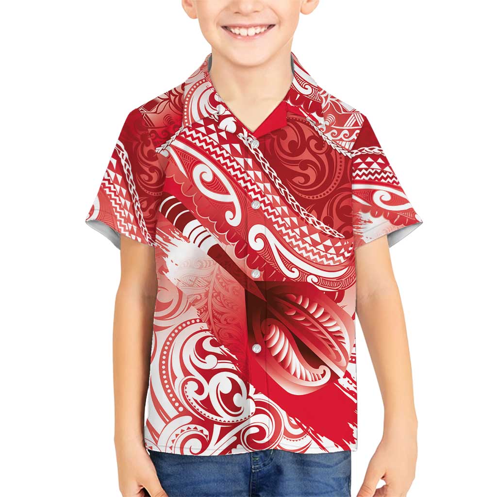 Personalised New Zealand Aotearoa Darts Masters Family Matching Summer Maxi Dress and Hawaiian Shirt Maori Art Tattoo with Tribal Dart Symbol Red - Polynesian Pride