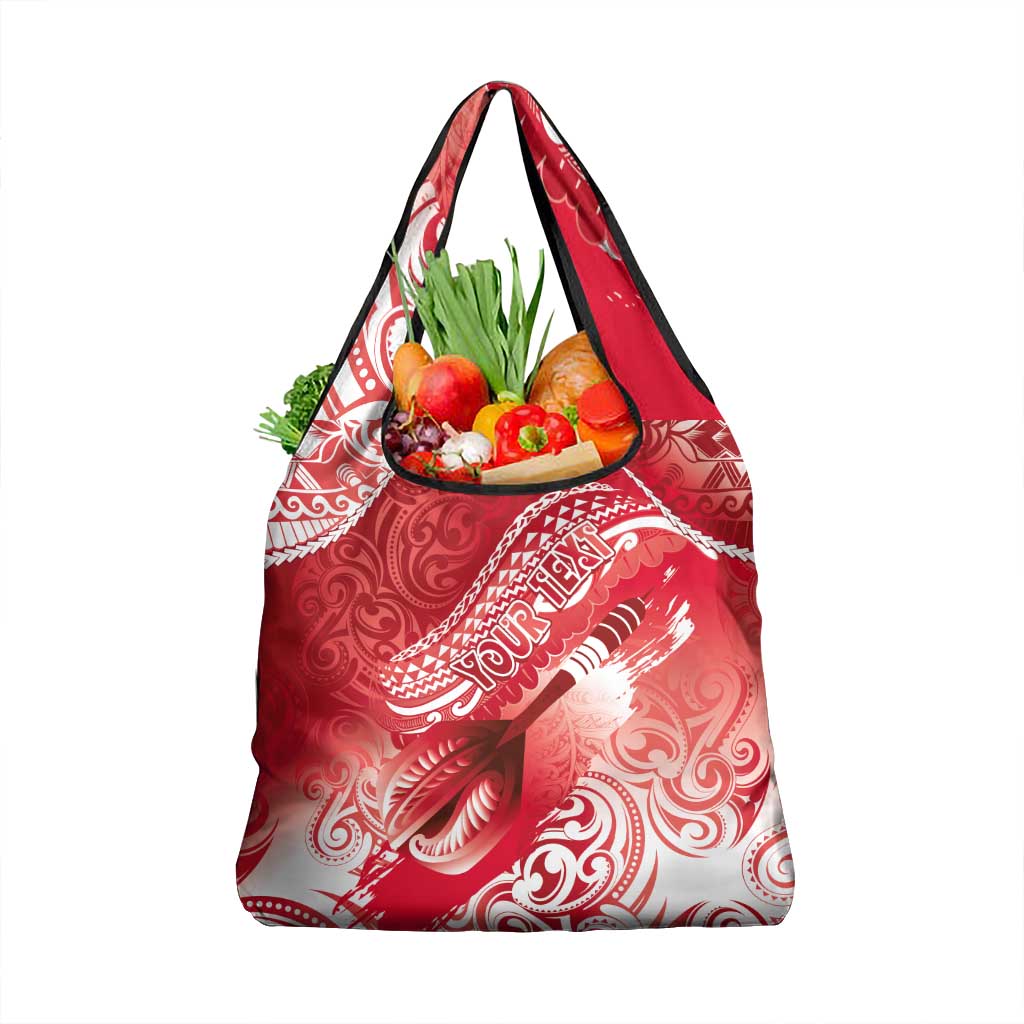 Personalised New Zealand Aotearoa Darts Masters Grocery Bag Maori Art Tattoo with Tribal Dart Symbol Red - Polynesian Pride