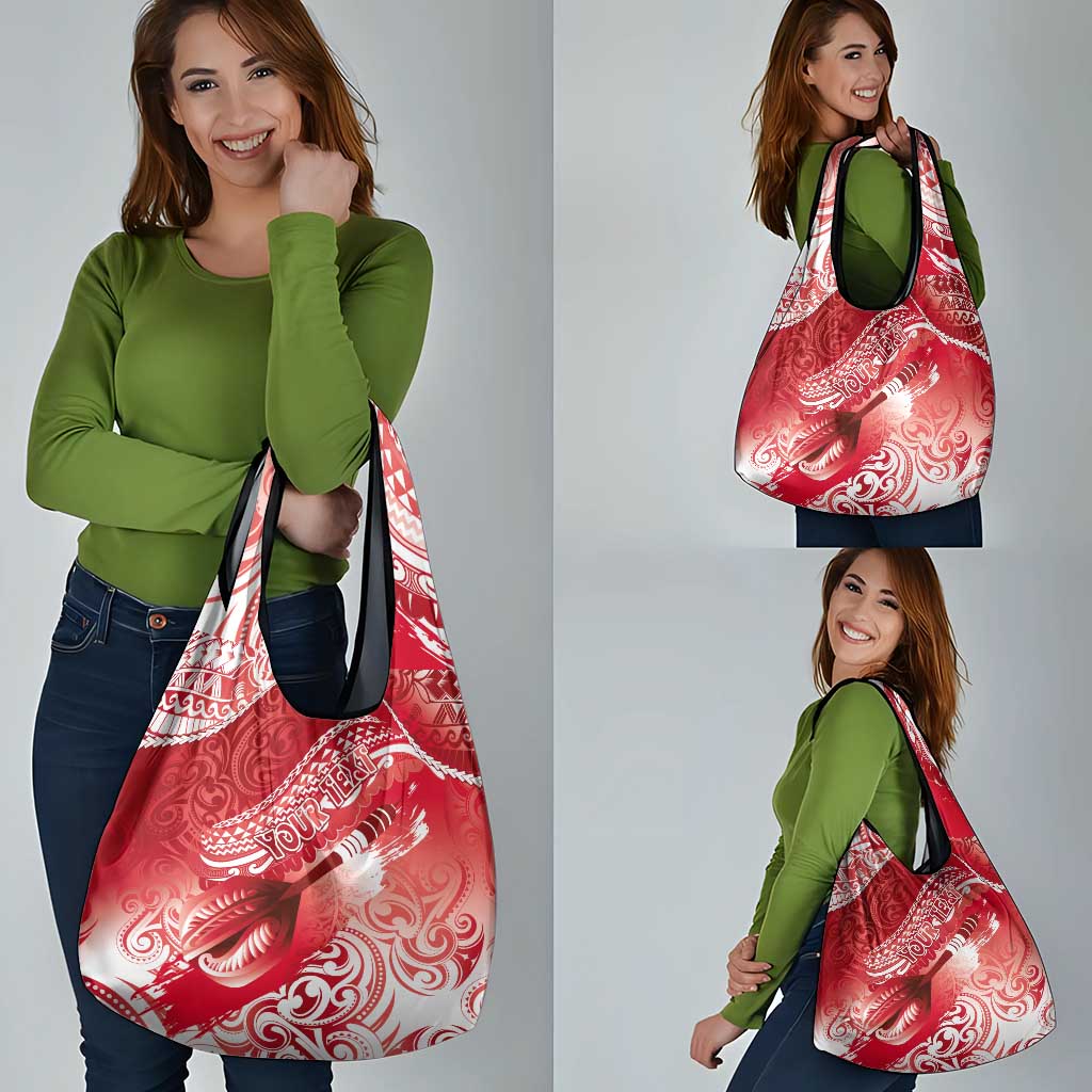 Personalised New Zealand Aotearoa Darts Masters Grocery Bag Maori Art Tattoo with Tribal Dart Symbol Red - Polynesian Pride
