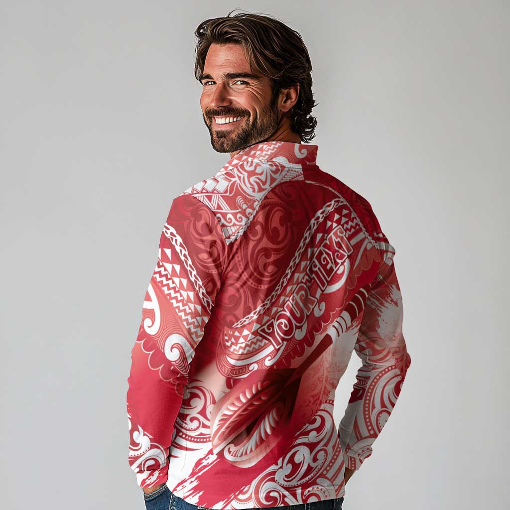 Personalised New Zealand Aotearoa Darts Masters Long Sleeve Polo Shirt Maori Art Tattoo with Tribal Dart Symbol Red - Polynesian Pride