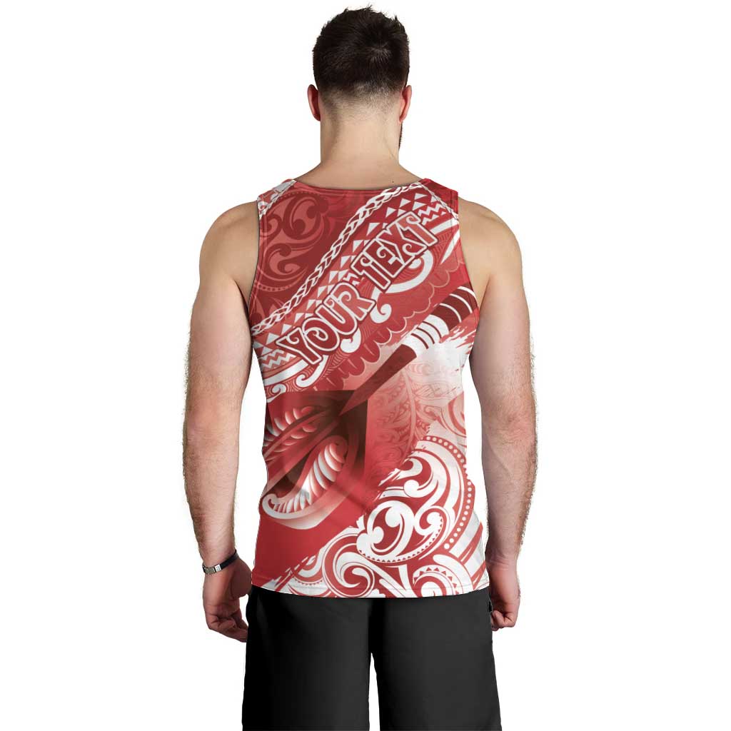 Personalised New Zealand Aotearoa Darts Masters Men Tank Top Maori Art Tattoo with Tribal Dart Symbol Red - Polynesian Pride