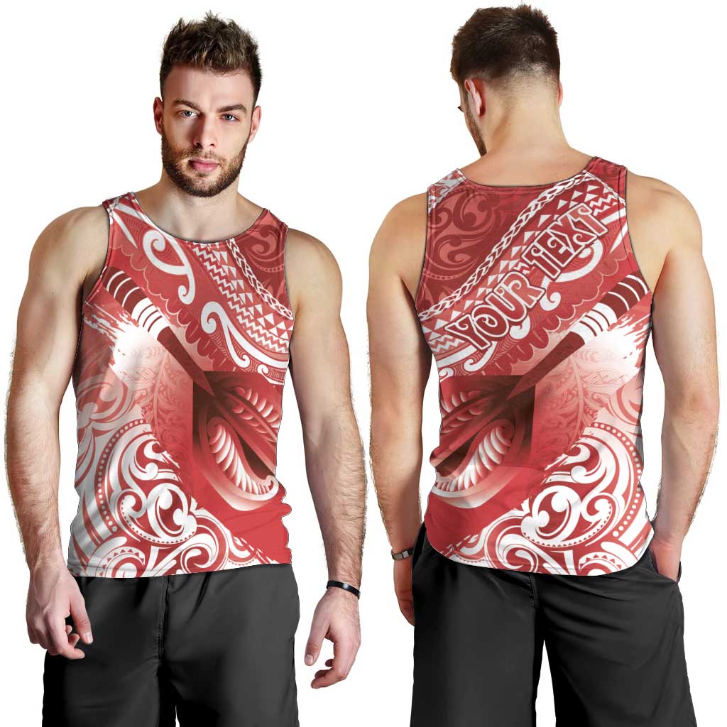 Personalised New Zealand Aotearoa Darts Masters Men Tank Top Maori Art Tattoo with Tribal Dart Symbol Red - Polynesian Pride