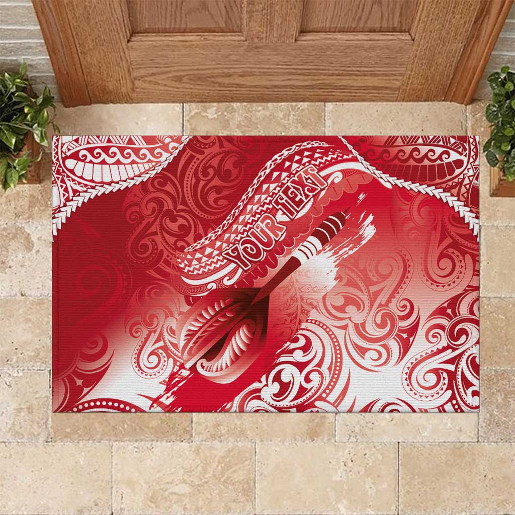 Personalised New Zealand Aotearoa Darts Masters Rubber Doormat Maori Art Tattoo with Tribal Dart Symbol Red - Polynesian Pride