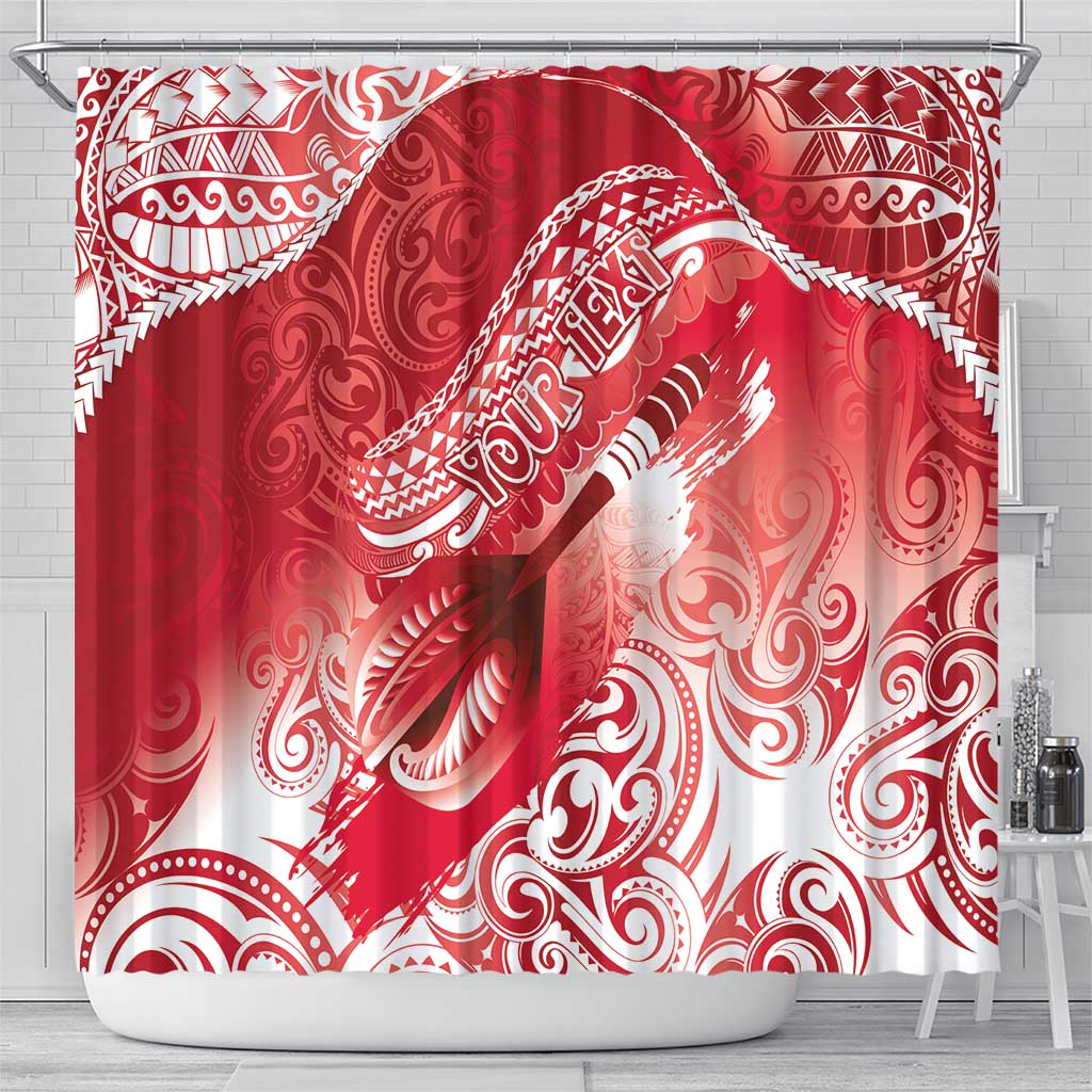Personalised New Zealand Aotearoa Darts Masters Shower Curtain Maori Art Tattoo with Tribal Dart Symbol Red - Polynesian Pride