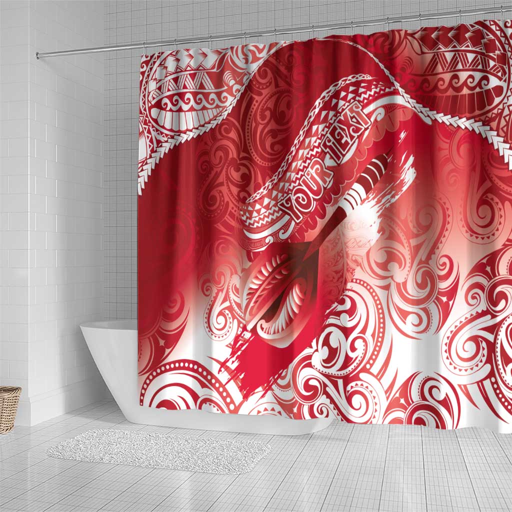 Personalised New Zealand Aotearoa Darts Masters Shower Curtain Maori Art Tattoo with Tribal Dart Symbol Red - Polynesian Pride