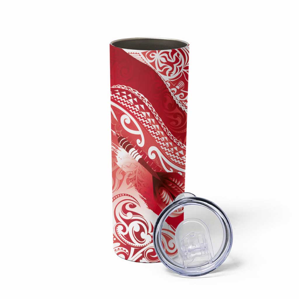 Personalised New Zealand Aotearoa Darts Masters Skinny Tumbler Maori Art Tattoo with Tribal Dart Symbol Red - Polynesian Pride