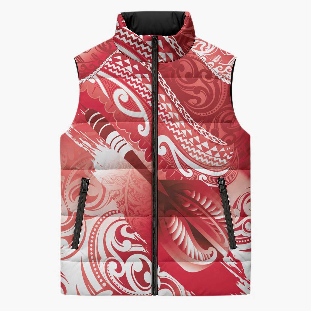 Personalised New Zealand Aotearoa Darts Masters Sleeveless Puffer Jacket Maori Art Tattoo with Tribal Dart Symbol Red - Polynesian Pride