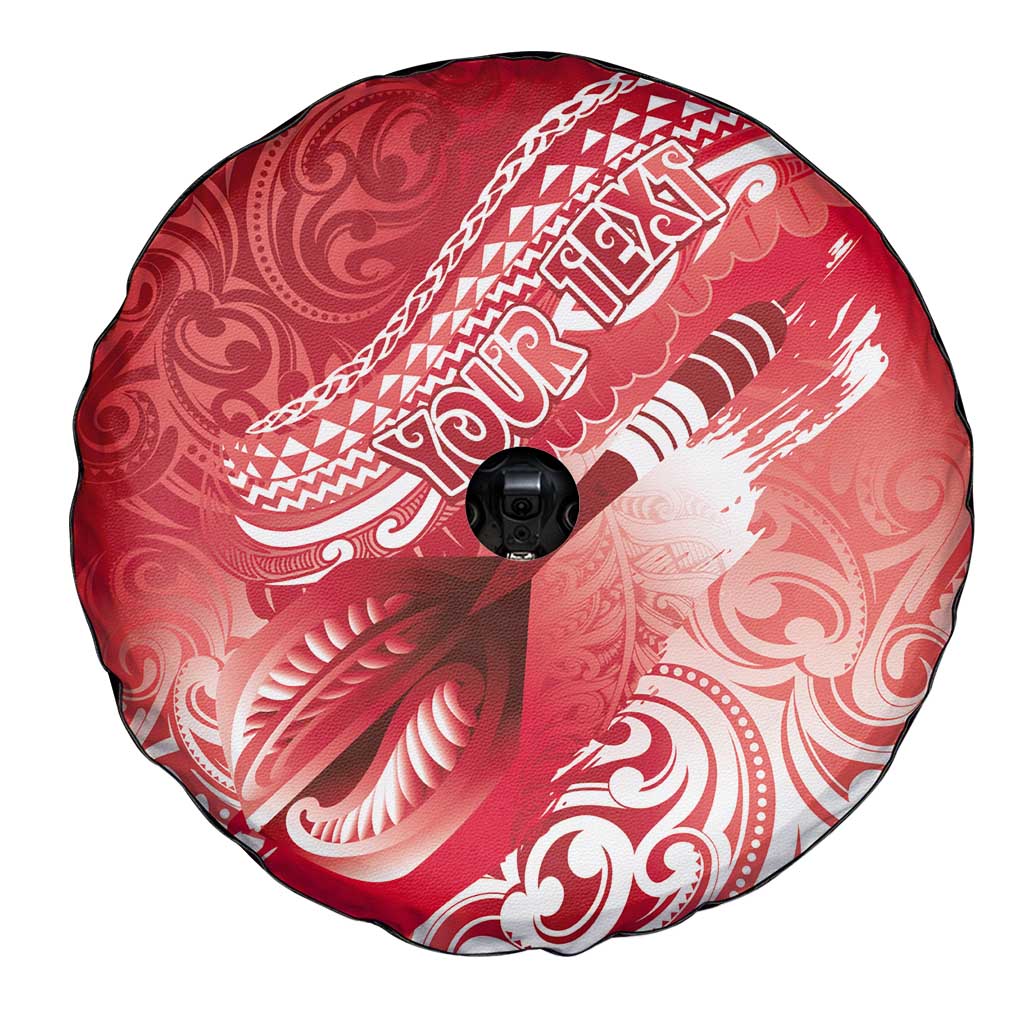 Personalised New Zealand Aotearoa Darts Masters Spare Tire Cover Maori Art Tattoo with Tribal Dart Symbol Red - Polynesian Pride