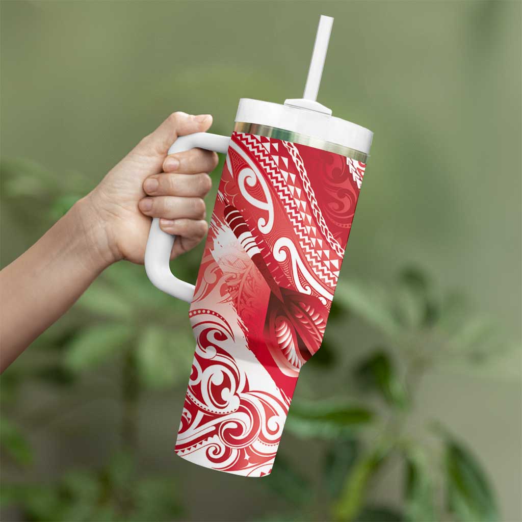 Personalised New Zealand Aotearoa Darts Masters Tumbler With Handle Maori Art Tattoo with Tribal Dart Symbol Red - Polynesian Pride