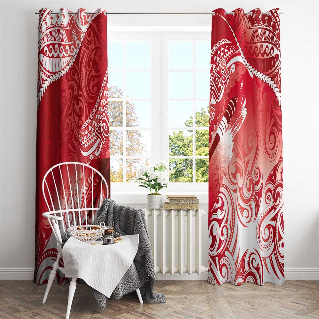 Personalised New Zealand Aotearoa Darts Masters Window Curtain Maori Art Tattoo with Tribal Dart Symbol Red - Polynesian Pride
