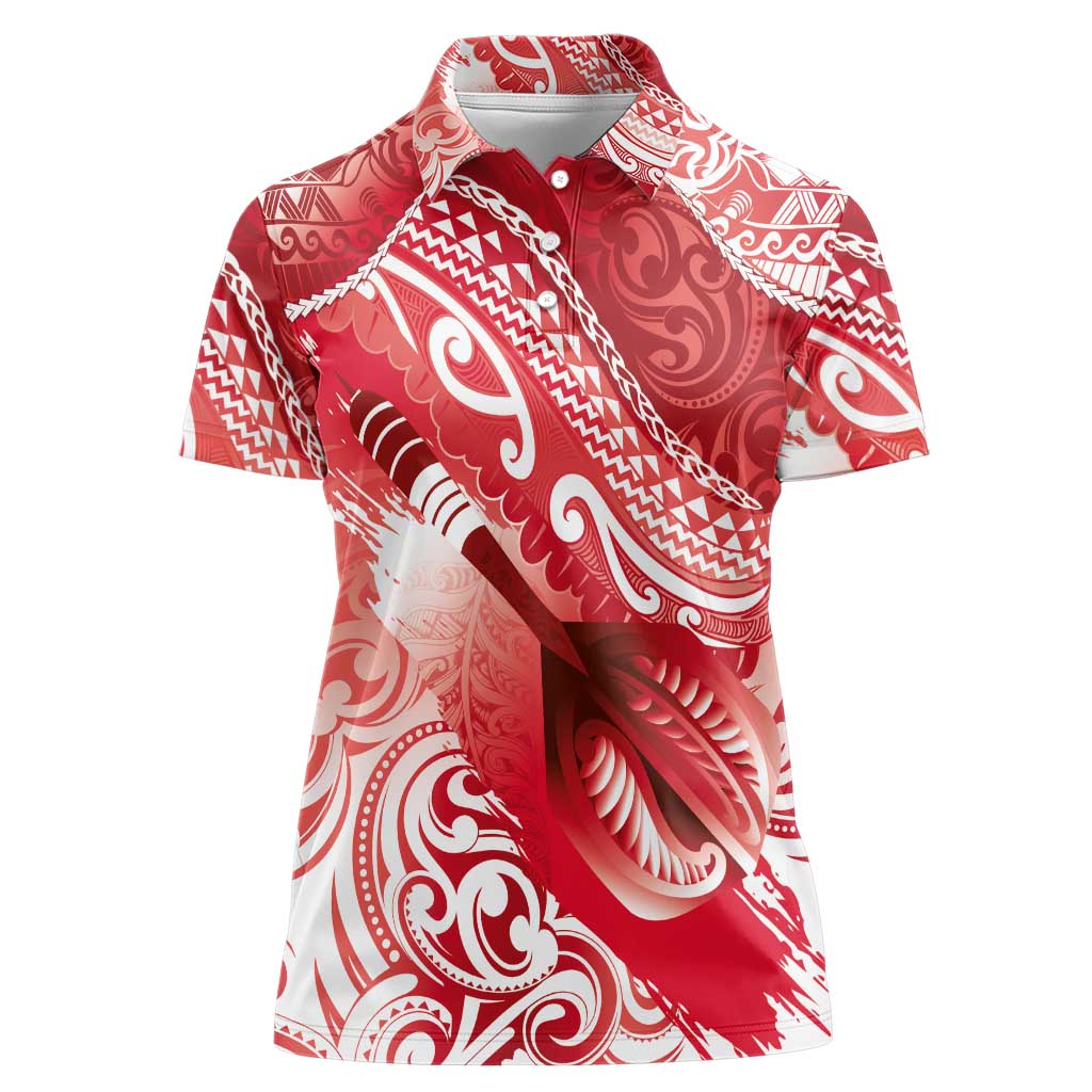 Personalised New Zealand Aotearoa Darts Masters Women Polo Shirt Maori Art Tattoo with Tribal Dart Symbol Red - Polynesian Pride