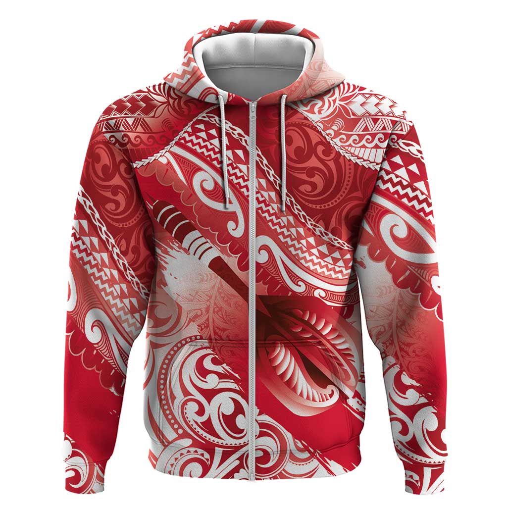 Personalised New Zealand Aotearoa Darts Masters Zip Hoodie Maori Art Tattoo with Tribal Dart Symbol Red - Polynesian Pride