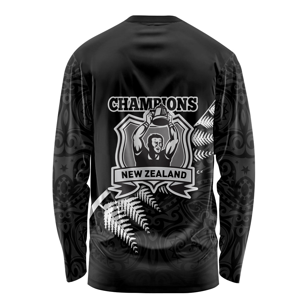 New Zealand World Cup 2023 Long Sleeve Shirt Aotearoa Champion Rugby with Silver Fern Maori Ethnic Pattern LT03 - Polynesian Pride