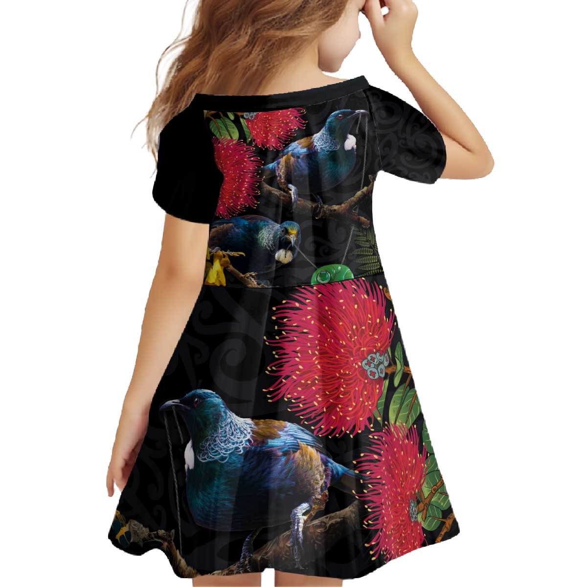 New Zealand Tui Family Matching Off The Shoulder Long Sleeve Dress and Hawaiian Shirt Guardians of the Hei Tiki - Maori Art and Plants