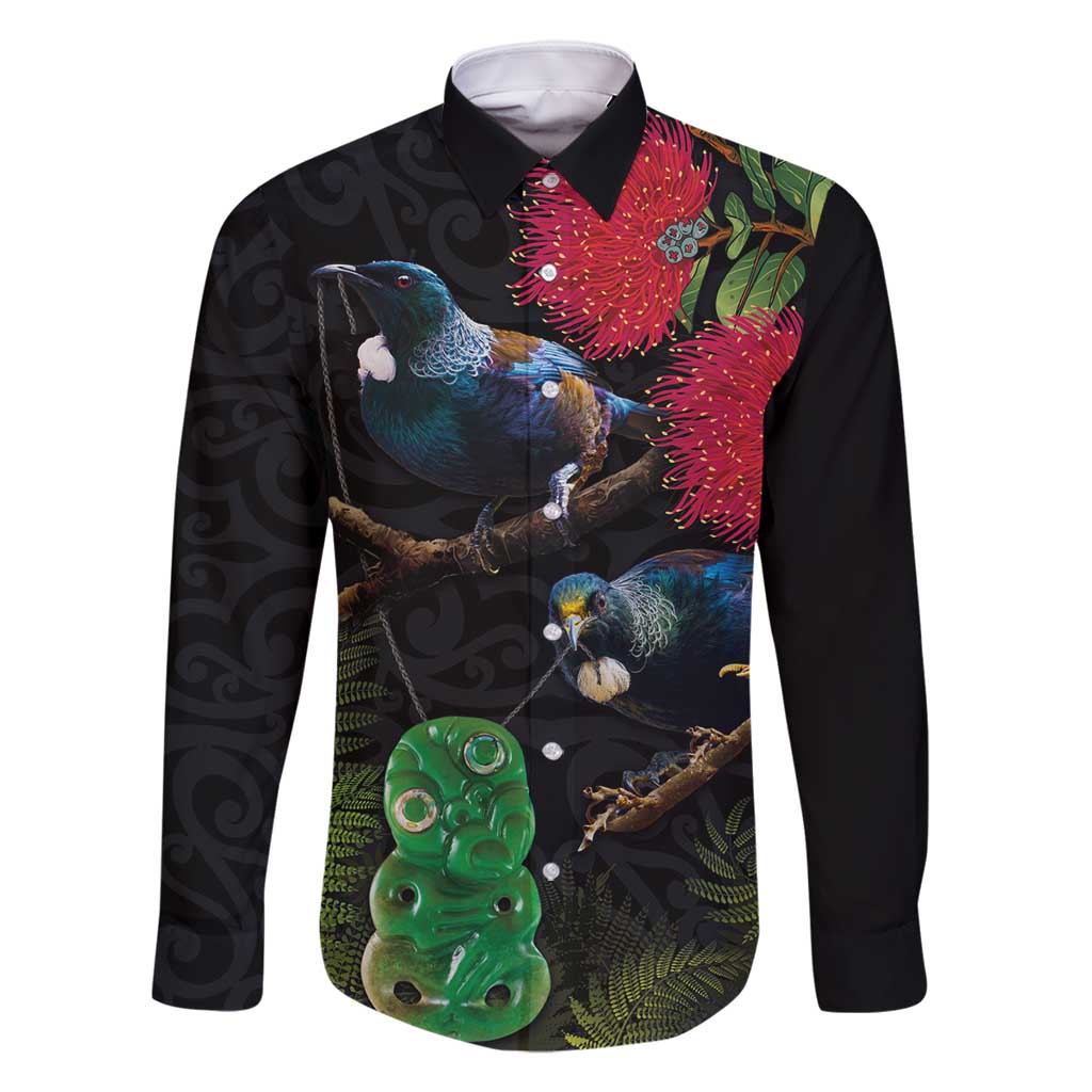 New Zealand Tui Family Matching Off Shoulder Short Dress and Hawaiian Shirt Guardians of the Hei Tiki - Maori Art and Plants