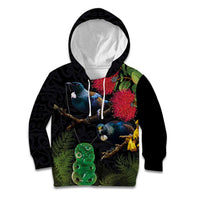 New Zealand Tui Kid Hoodie Guardians of the Hei Tiki - Maori Art and Plants