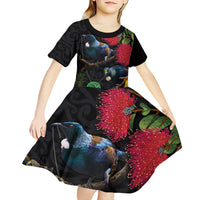 New Zealand Tui Kid Short Sleeve Dress Guardians of the Hei Tiki - Maori Art and Plants