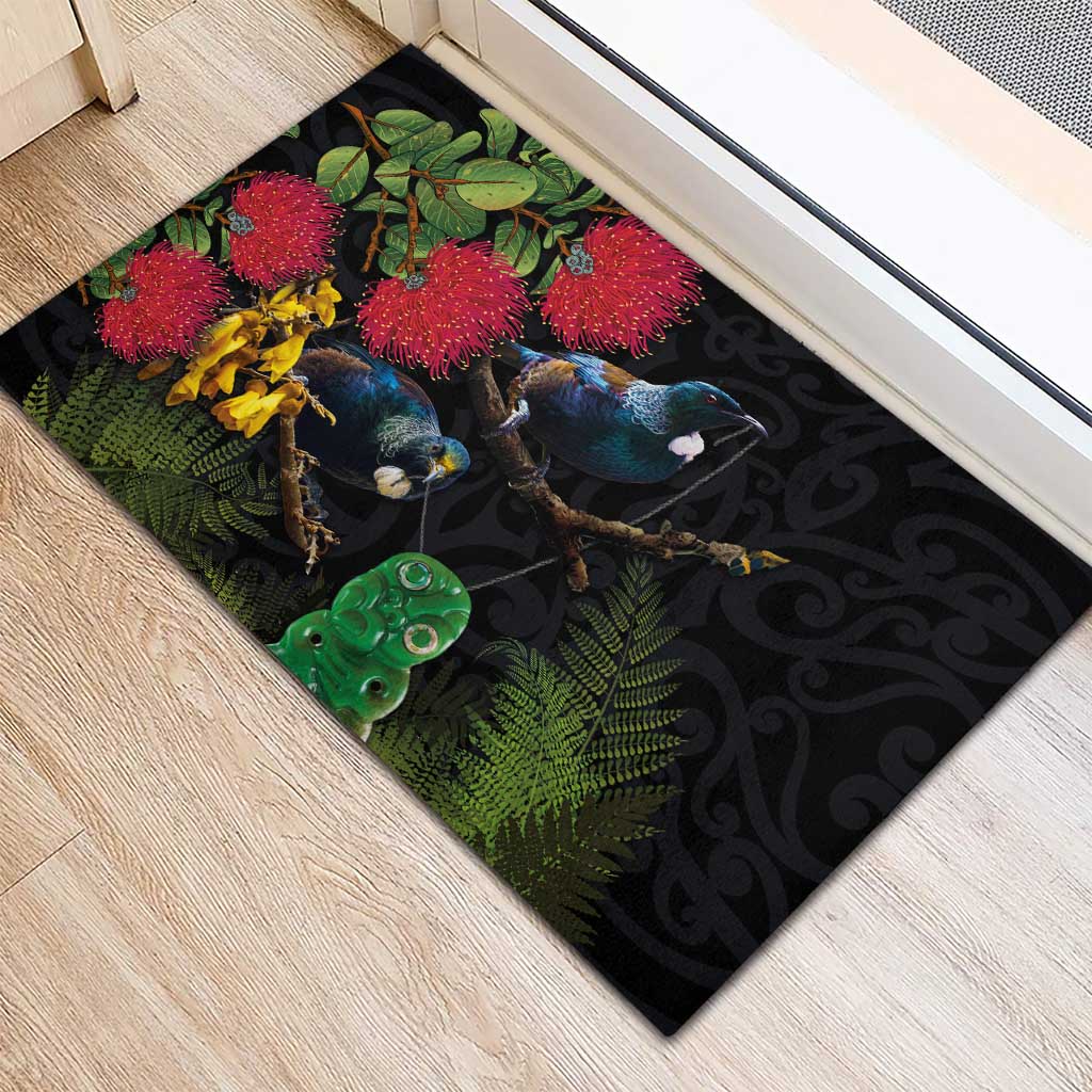 New Zealand Tui Rubber Doormat Guardians of the Hei Tiki - Maori Art and Plants