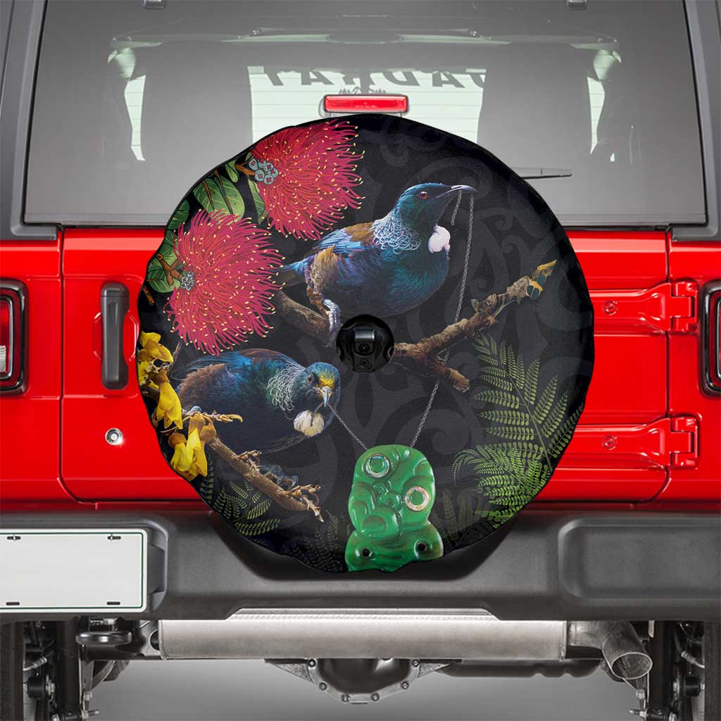 New Zealand Tui Spare Tire Cover Guardians of the Hei Tiki - Maori Art and Plants LT03 - Polynesian Pride