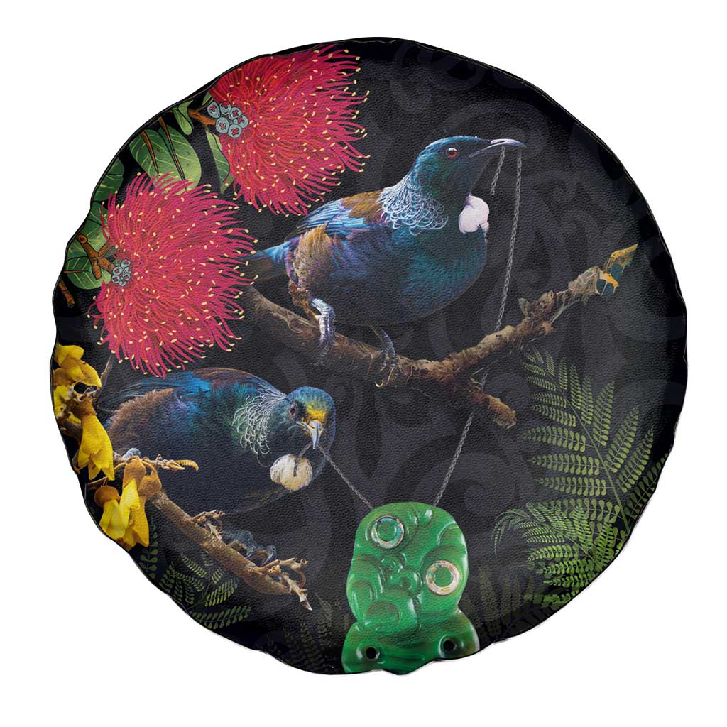 New Zealand Tui Spare Tire Cover Guardians of the Hei Tiki - Maori Art and Plants LT03 - Polynesian Pride