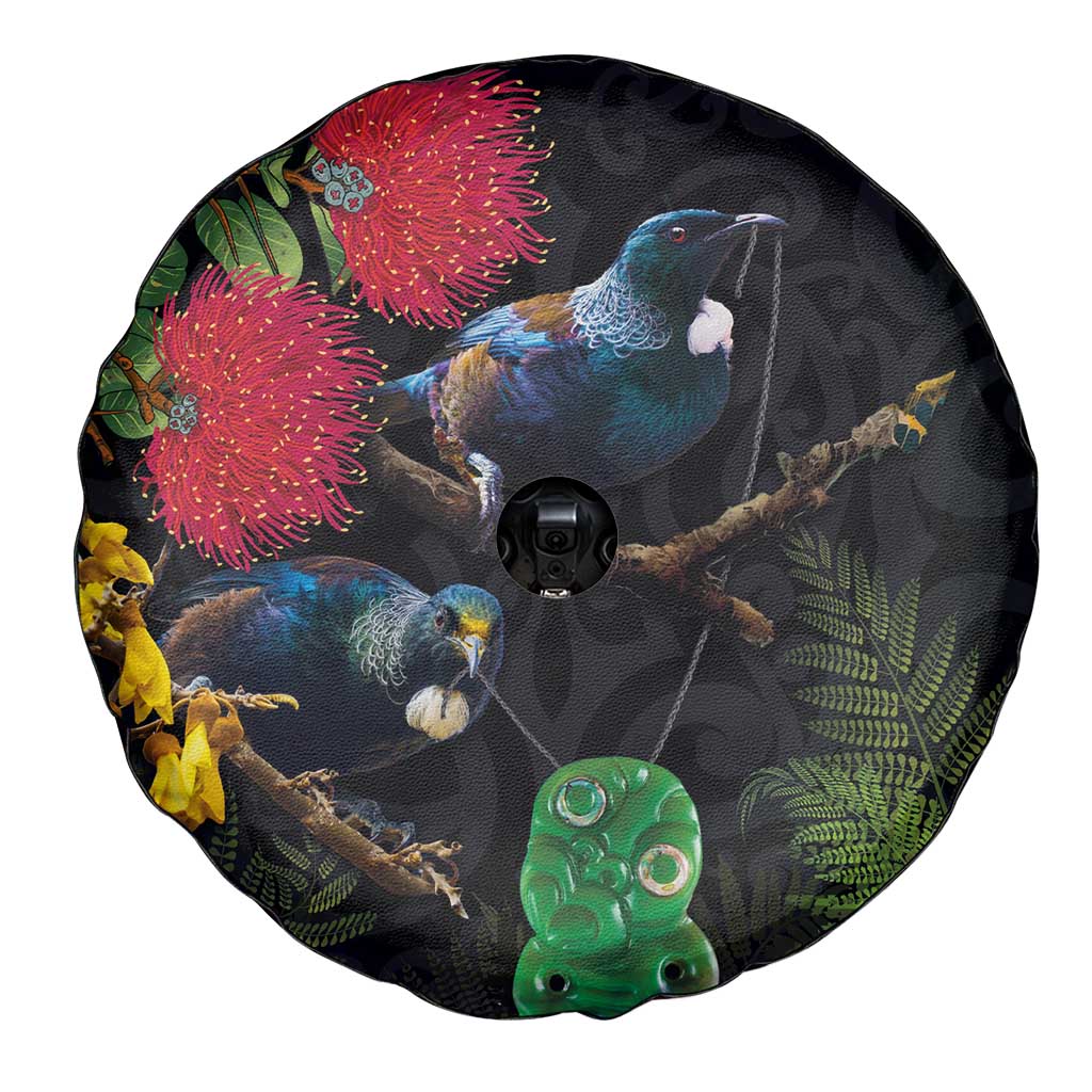 New Zealand Tui Spare Tire Cover Guardians of the Hei Tiki - Maori Art and Plants LT03 - Polynesian Pride