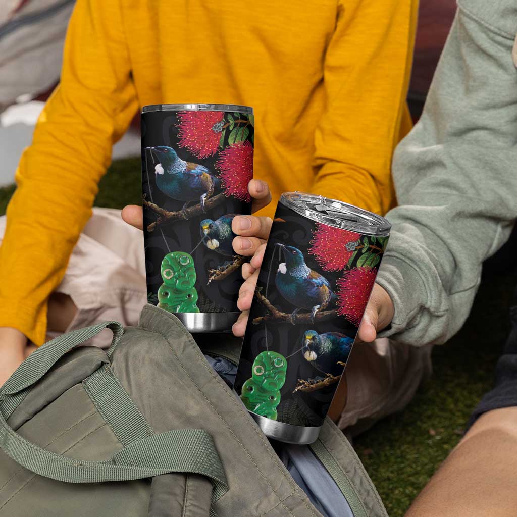 New Zealand Tui Tumbler Cup Guardians of the Hei Tiki - Maori Art and Plants
