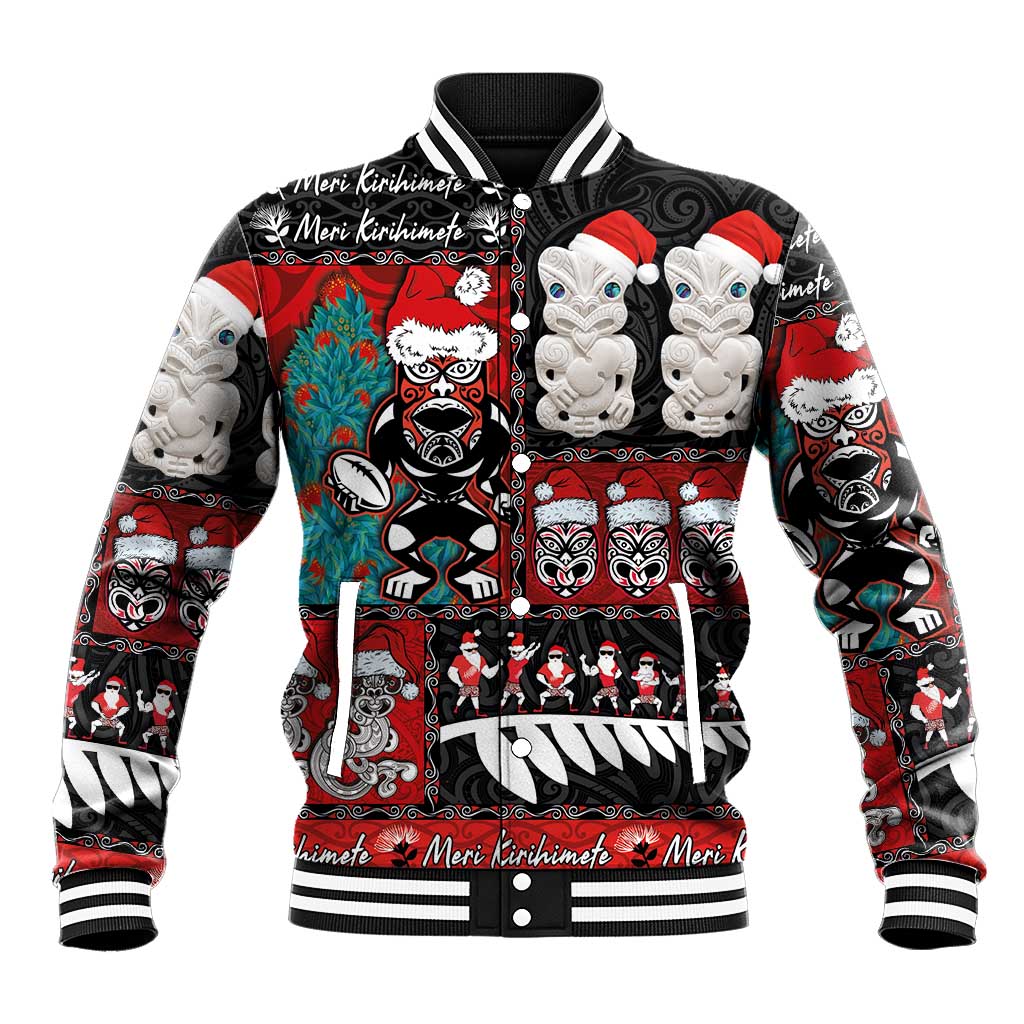 New Zealand Christmas Baseball Jacket Maori Christmas Spirit - Meri Kirihimete LT03 Unisex Black - Polynesian Pride