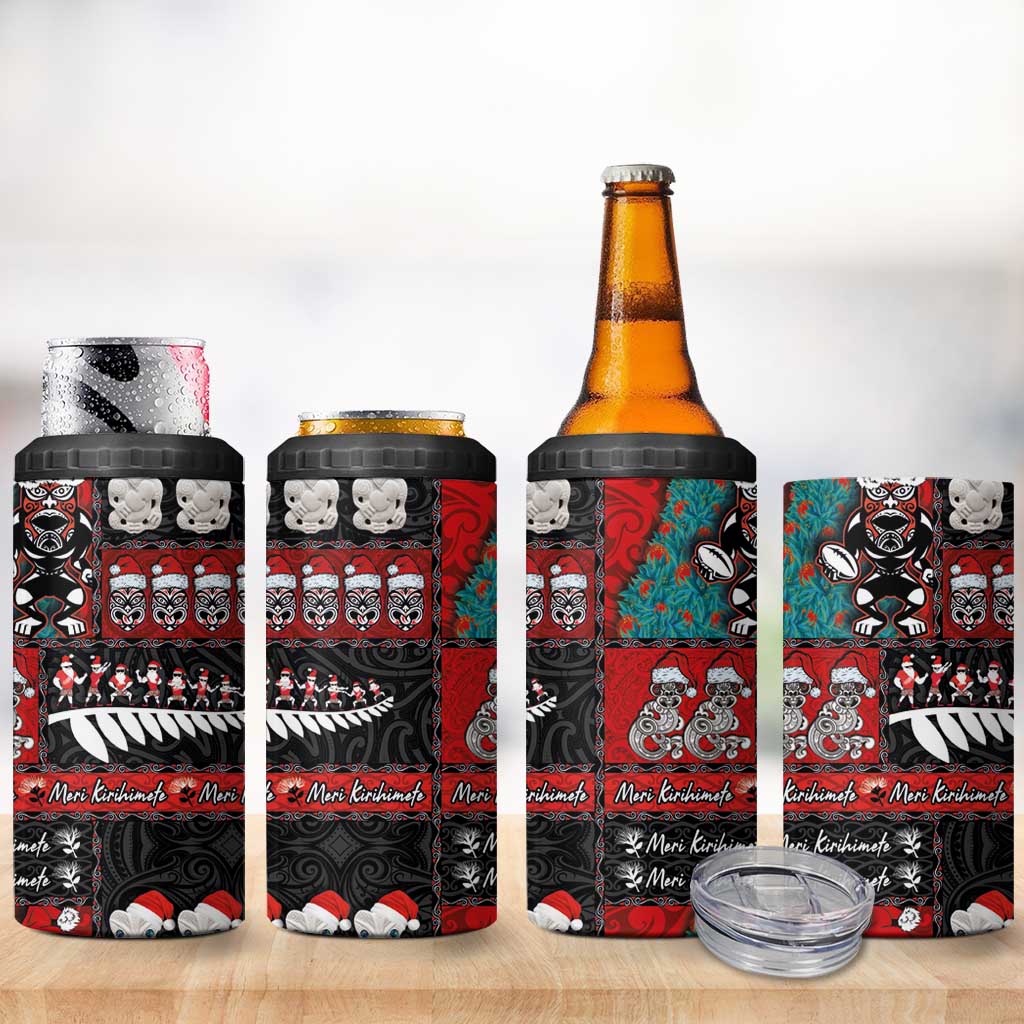 New Zealand Christmas 4 in 1 Can Cooler Tumbler Maori Christmas Spirit - Meri Kirihimete