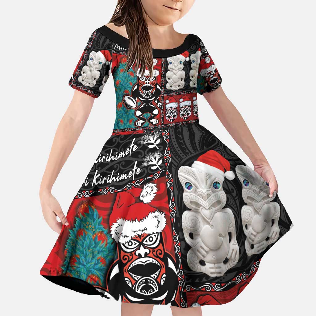 New Zealand Christmas Family Matching Long Sleeve Bodycon Dress and Hawaiian Shirt Maori Christmas Spirit - Meri Kirihimete