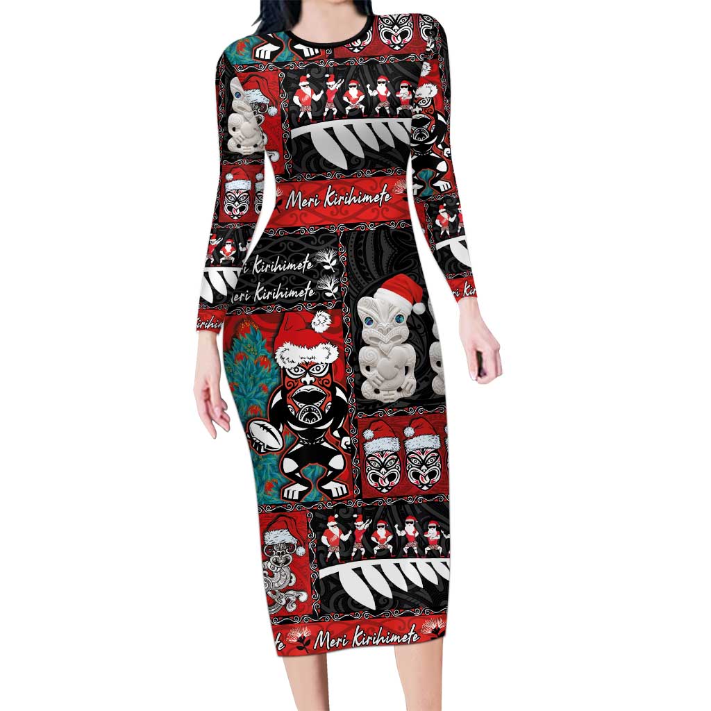New Zealand Christmas Family Matching Long Sleeve Bodycon Dress and Hawaiian Shirt Maori Christmas Spirit - Meri Kirihimete