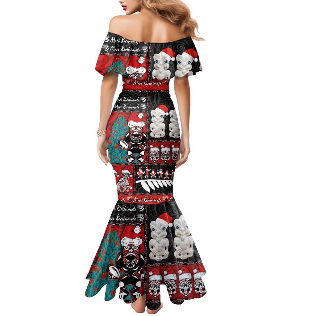 New Zealand Christmas Family Matching Mermaid Dress and Hawaiian Shirt Maori Christmas Spirit - Meri Kirihimete